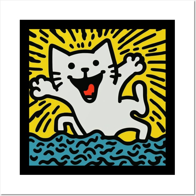 Funny Keith Haring, Happy Cat Wall Art by Art ucef